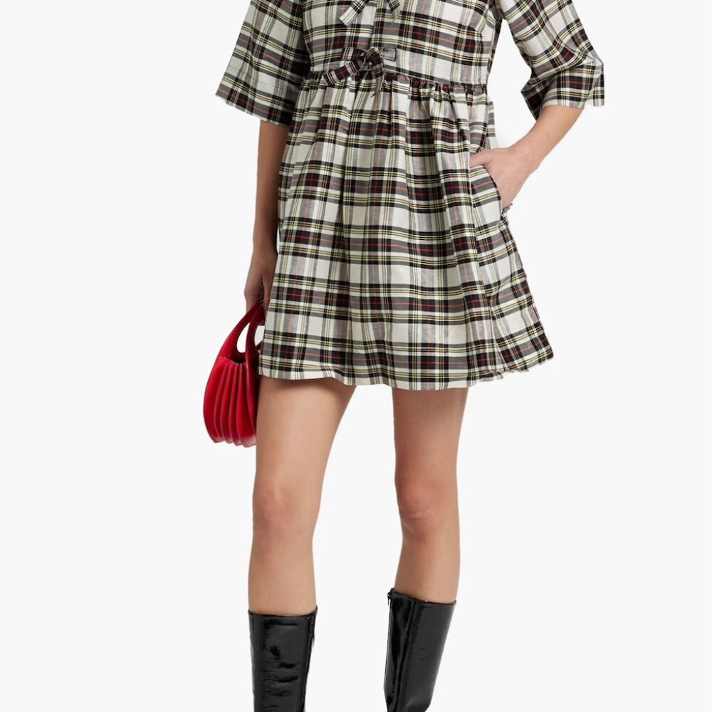 GANNI Babydoll Mini Dress with Ribbon Ties - Picture 2 of 12